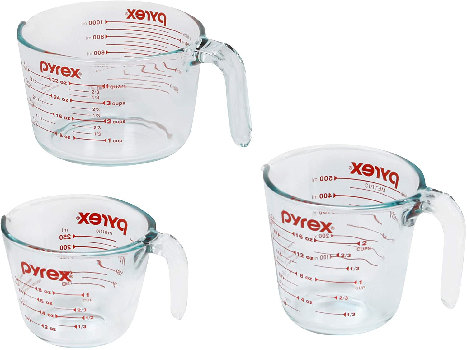 3 Piece Glass Measuring Cup Set, Includes 1-Cup, 2-Cup, and 4-Cup Tempered Glass Liquid Measuring Cups, Dishwasher, Freezer, Microwave, and Preheated Oven Safe, Essential Kitchen Tools