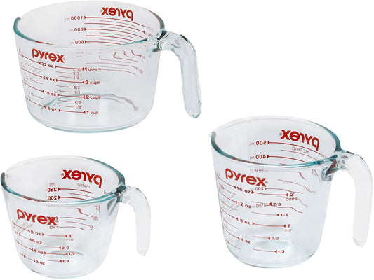 3 Piece Glass Measuring Cup Set, Includes 1-Cup, 2-Cup, and 4-Cup Tempered Glass Liquid Measuring Cups, Dishwasher, Freezer, Microwave, and Preheated Oven Safe, Essential Kitchen Tools