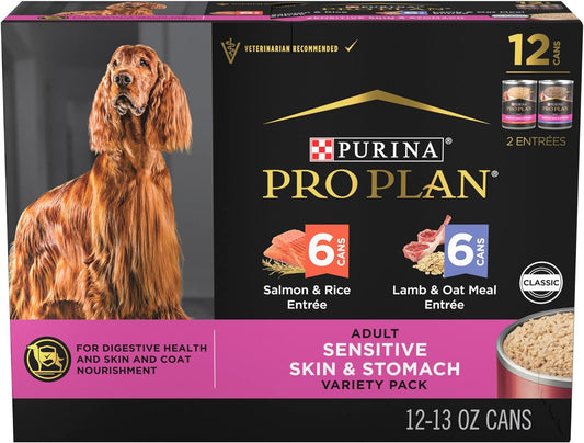 Sensitive Skin and Stomach Dog Food Pate Salmon and Rice and Lamb and Oat Meal Wet Dog Food Variety Pack - (12) 13 Oz. Cans