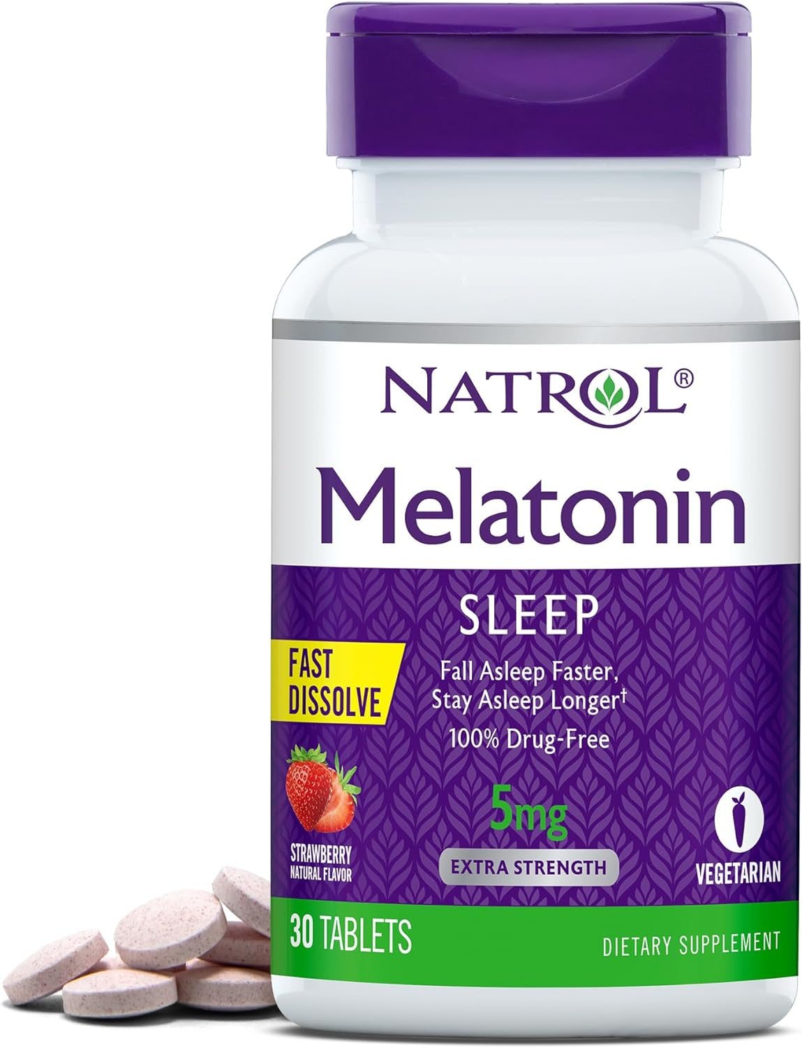 Melatonin 5Mg, Strawberry-Flavored Dietary Supplement for Restful Sleep, 30 Fast-Dissolve Tablets, 30 Day Supply