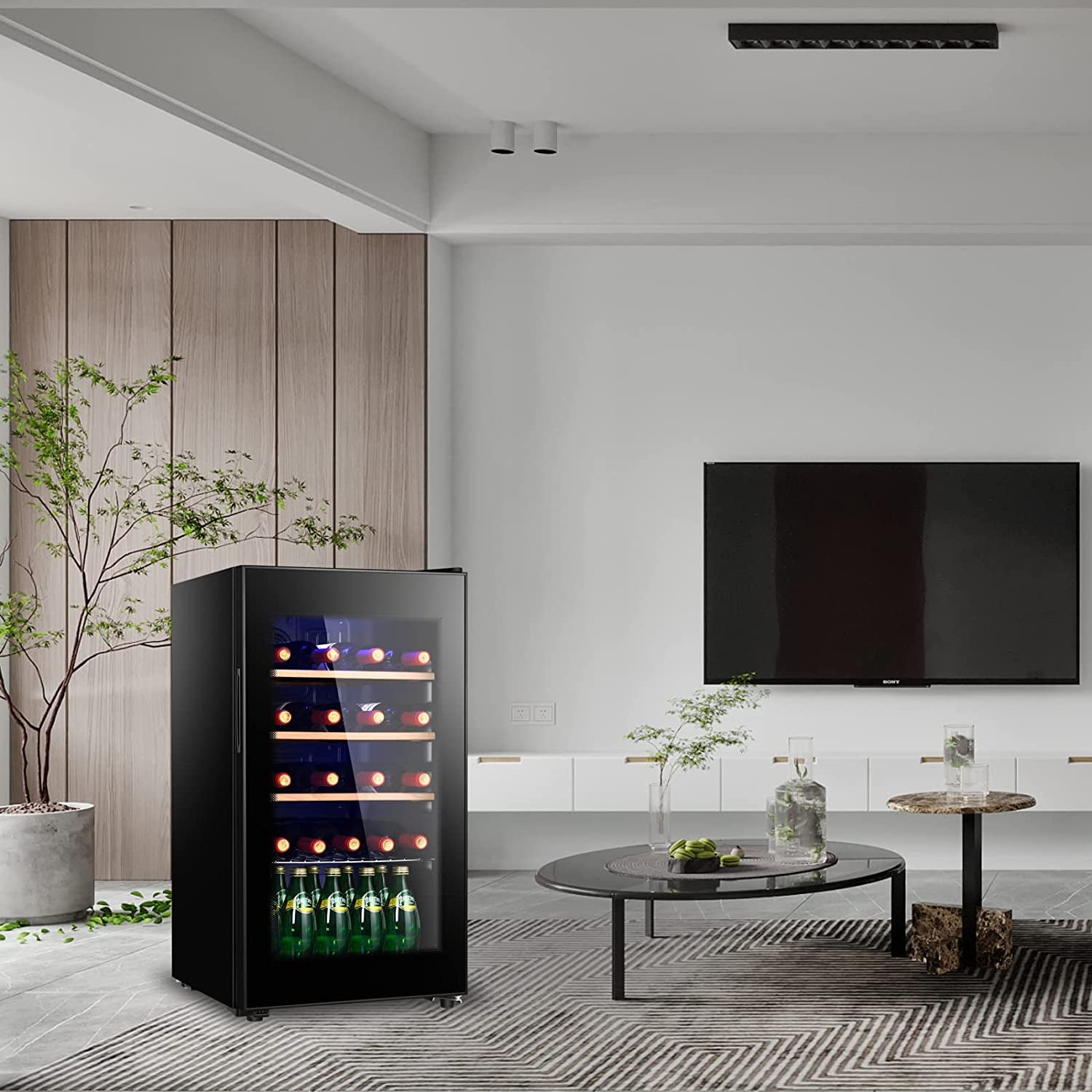 26 Bottle Wine Cooler Refrigerator, Freestanding Wine Cellar, 3.4 Cu.Ft Wine Fridge for Red & White, Glass Door