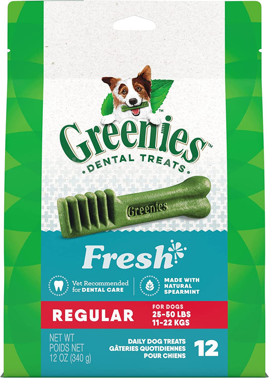 Regular Natural Dog Dental Care Chews Oral Health Dog Treats Fresh Flavor, 12 Oz. Pack (12 Treats)