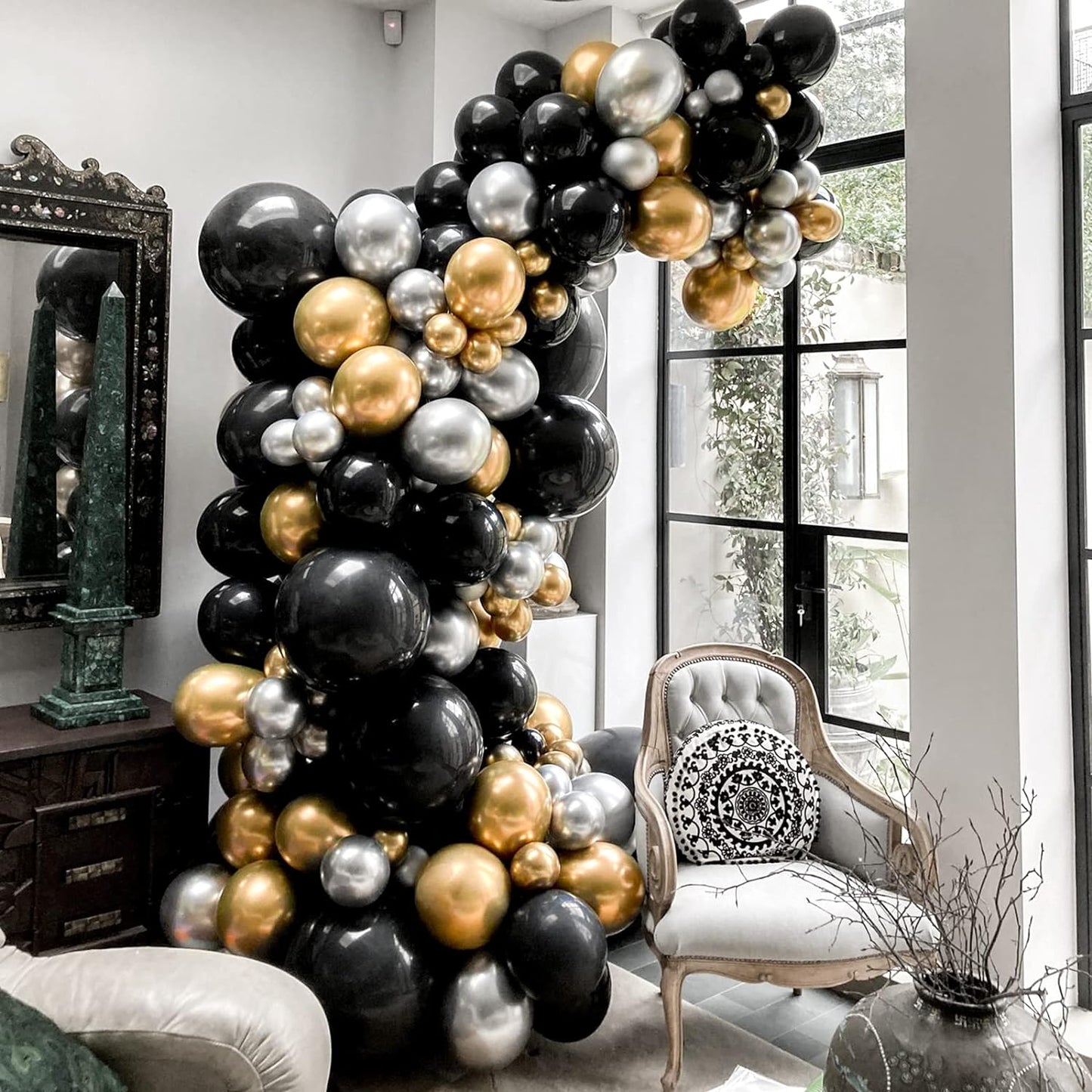 129Pcs Metallic Silver Balloons Latex Balloons Different Sizes 18 12 10 5 Inches Party Balloon Kit for Birthday Party Graduation Baby Shower Wedding Holiday Easter Decoration
