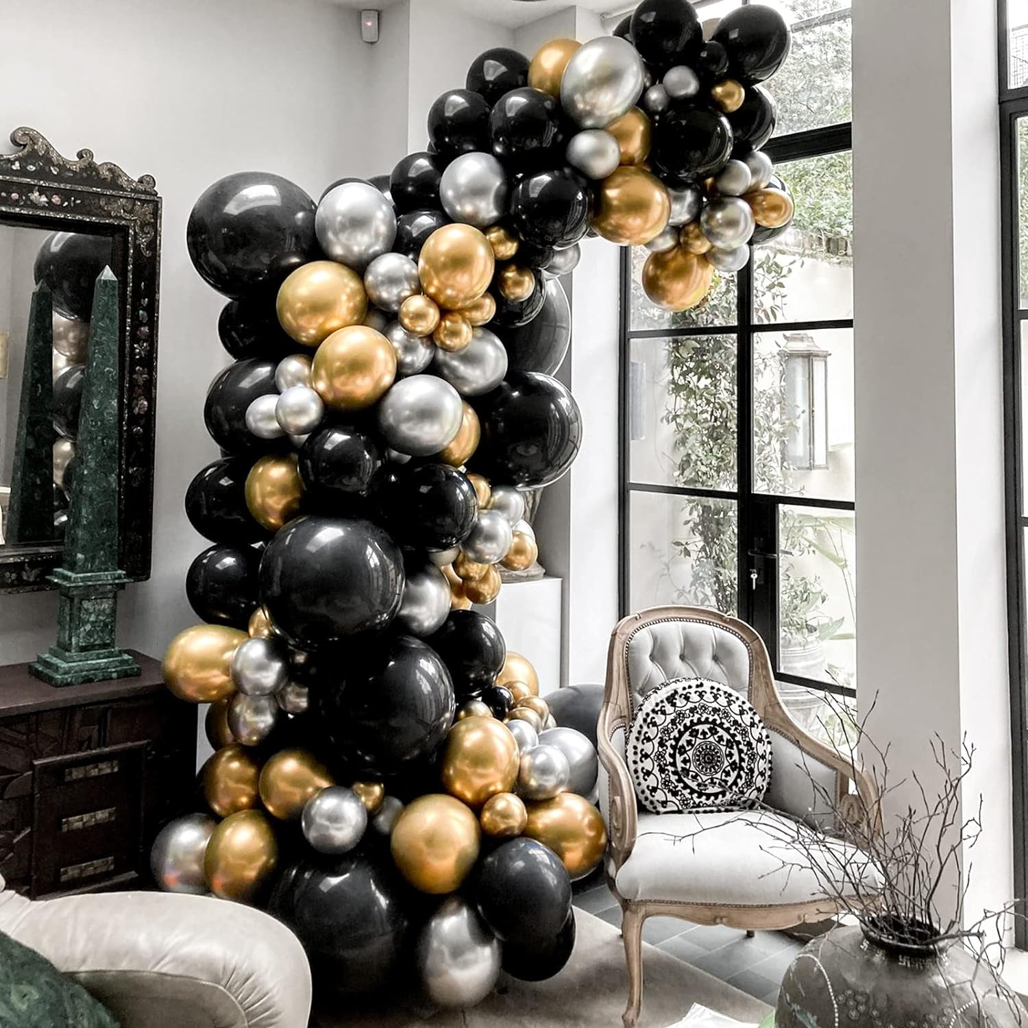 129Pcs Metallic Silver Balloons Latex Balloons Different Sizes 18 12 10 5 Inches Party Balloon Kit for Birthday Party Graduation Baby Shower Wedding Holiday Easter Decoration