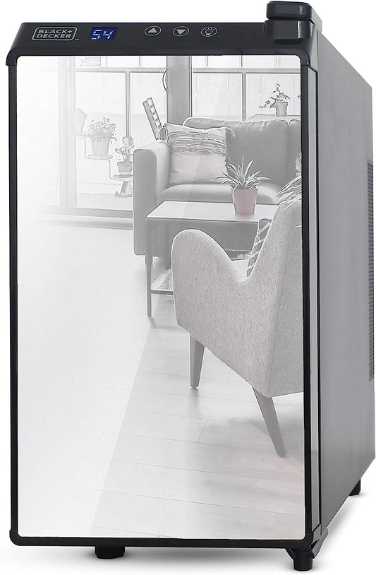 Wine Cooler 8 Bottle, Wine Fridge Thermoelectric with Mirrored Front, Freestanding Wine Cooler Refrigerator & LED Display, BD60326