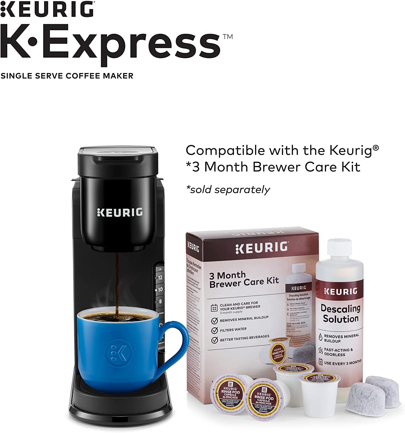 K-Express Coffee Maker, Single Serve K-Cup Pod Coffee Brewer, Black, 12.8” L X 5.1” W X 12.6” H
