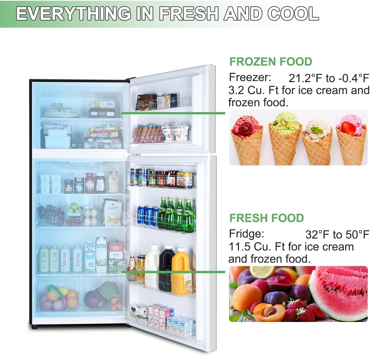 14.6 CU' Refrigerator with Freezer, Apartment Size Refrigerator Top Freezer, 2 Door Fridge with Adjustable Thermostat Control, Freestanding, Door Swing, Stainless Steel (FR 1462 SL)