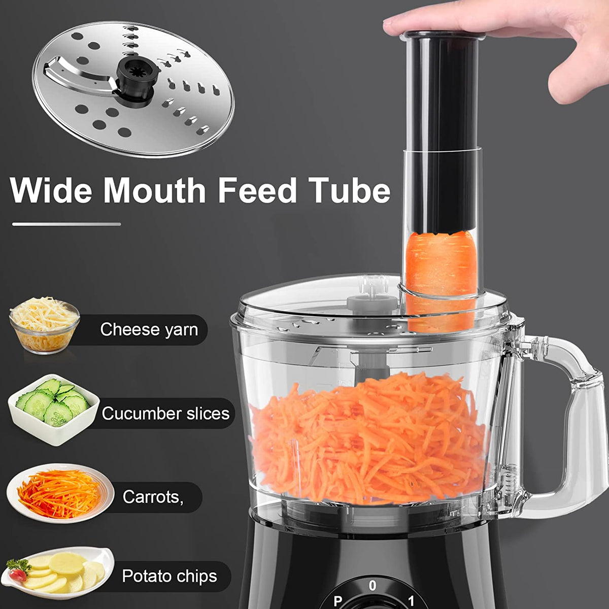 Food Processor,  600W Professional Food Processors & Vegetable Chopper, with 7 Processor Cups, Reversible Disc, Chopping Blade & Dough Blade for Chopping, Slicing, Purees & Dough