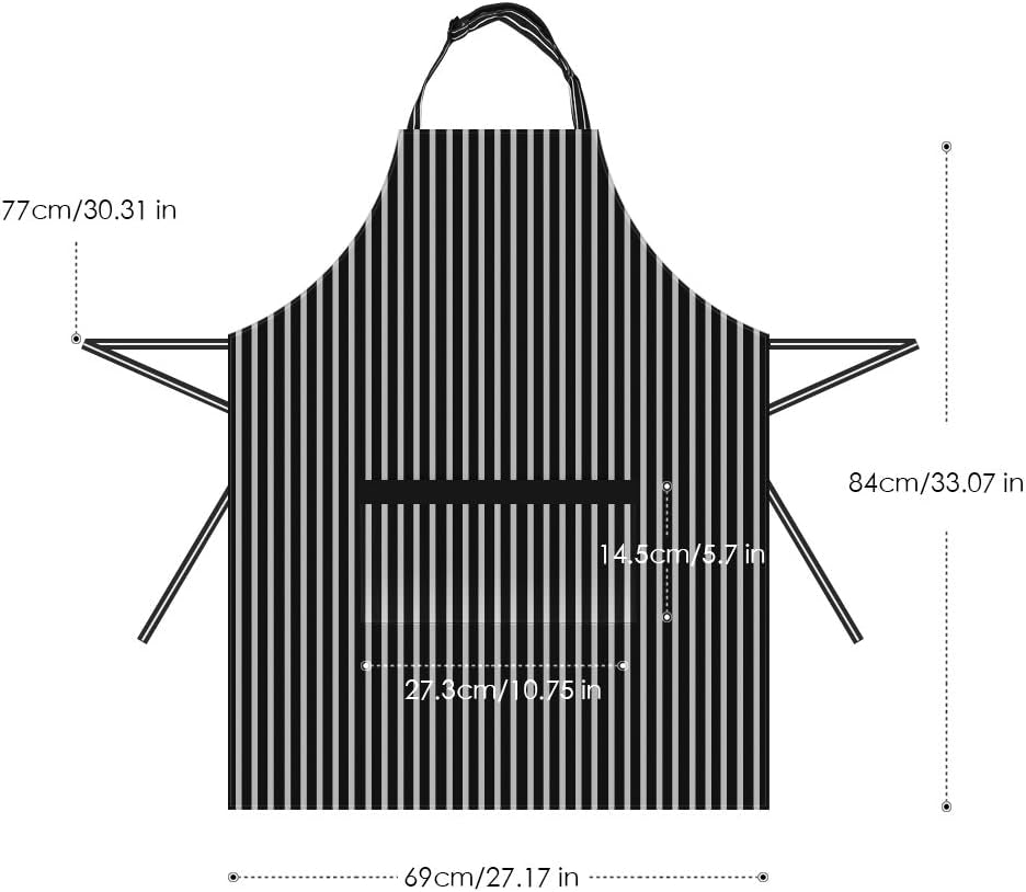 2 Pack Adjustable Bib Apron Thicker Waterdrop Resistant with 2 Pockets Cooking Kitchen Aprons for Women Men Chef, Pinstripe Black White