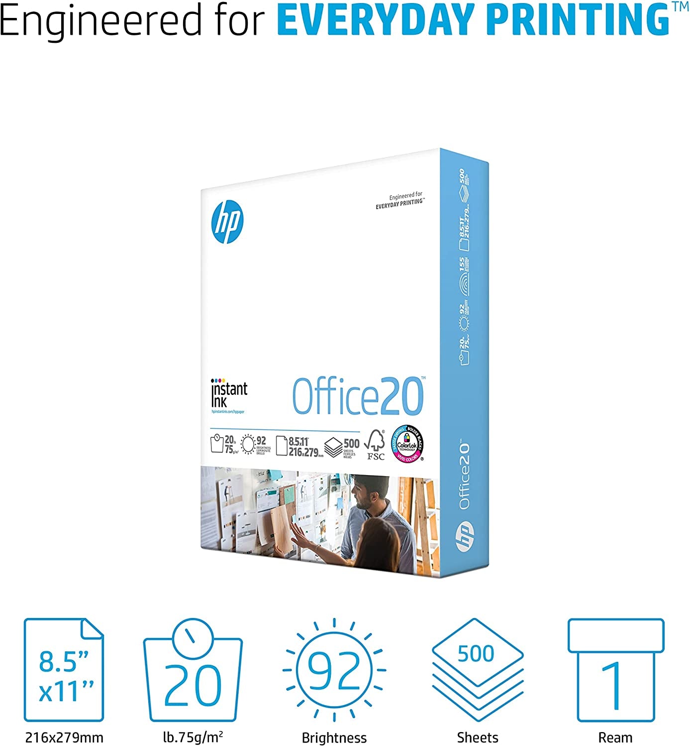| 8.5X11 Paper |Office 20 Lb | 1 Ream - 500 Sheets | 92 Bright | Made in USA - FSC Certified | 112150R