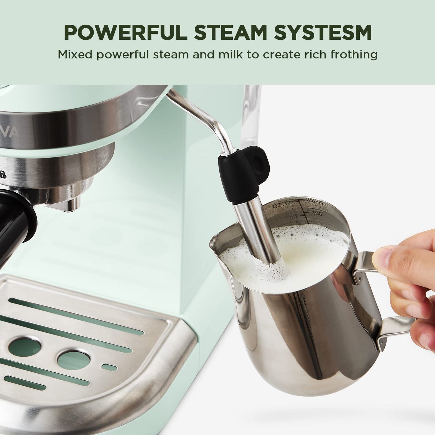 20 Bar Espresso Coffee Machine with Steam Wand for Latte Espresso and Cappuccino, Compact Espresso Maker for Home Barista, 1350W Premium Italian High Pressure - Mint Green