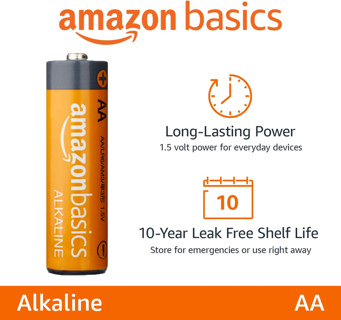 36-Pack AA Alkaline High-Performance Batteries, 1.5 Volt, 10-Year Shelf Life