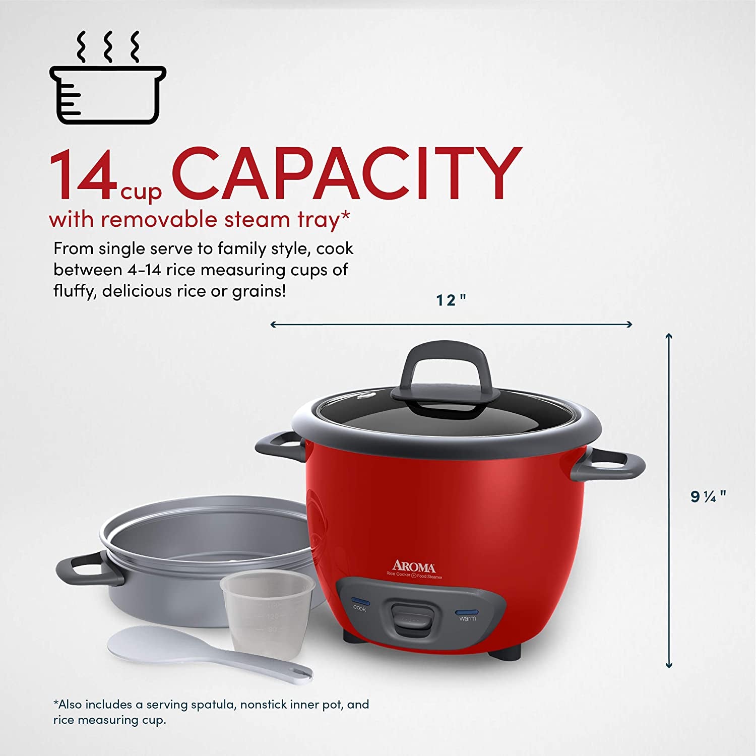 14-Cup (Cooked) (7-Cup UNCOOKED) Pot Style Rice Cooker and Food Steamer (ARC-747-1NGR) , Red