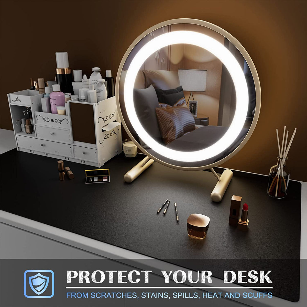 Mouse Pad, Waterproof Desk Mat for Desktop, Leather Desk Pad for Keyboard and Mouse, Desk Pad Protector for Office and Home (Black, 31.5" X 15.7")
