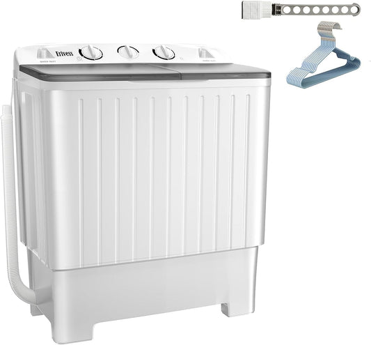 Portable Twin Tub Washing Machine with Drying Rack,20Lbs Washer Mini Compact Laundry Machine with 12Lbs Drain Pump, Semi-Automatic Washer Combo for Dorms, Apartment (32Lbs)
