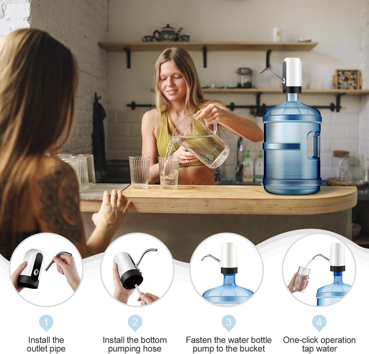 Water Jug Pump, Electric, USB Charging Automatic Drinking Water Pump for Universal 3-5 Gallon Bottle, Portable Water Dispenser for Camping