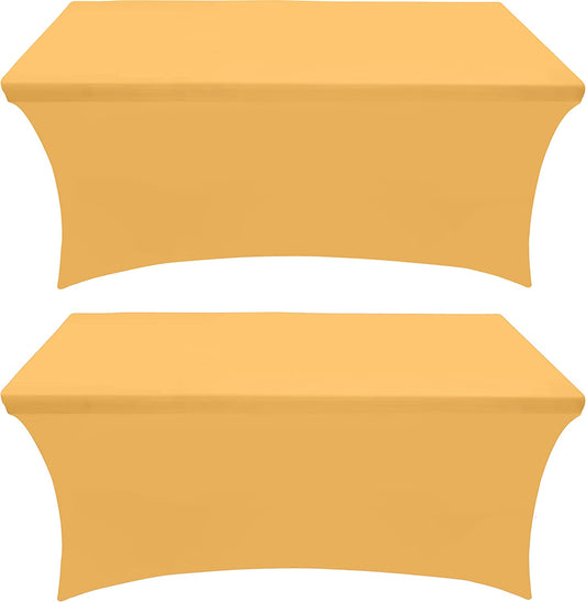 Spandex Tablecloth 2 Pack [6FT, Gold] Tight, Fitted, Washable and Wrinkle Resistant Stretch Rectangular Patio Table Cover for Event, Wedding, Banquet & Parties [72Lx30Wx30H Inch]