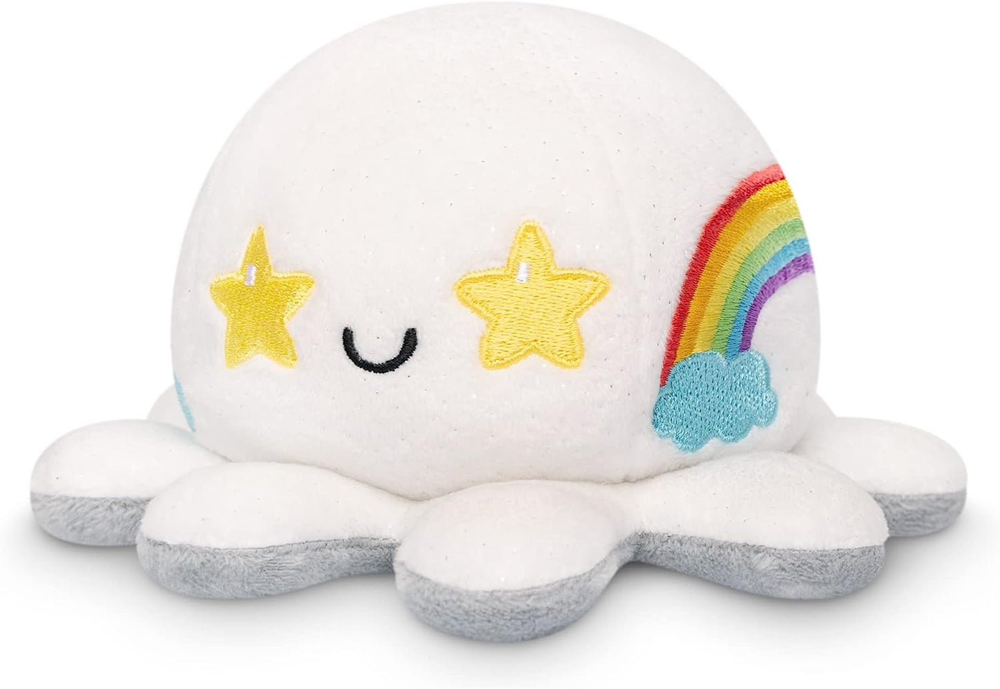 - the Original Reversible Octopus Plushie - Bored + Rainbows Starry Eyes - Cute Sensory Fidget Stuffed Animals That Show Your Mood 4X4X3