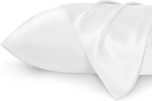 Satin Pillowcase Standard Set of 2 - Pure White Silky Pillow Cases for Hair and Skin 20X26 Inches, Pillow Covers with Envelope Closure, Similar to Silk Pillow Cases, Gifts for Women Men