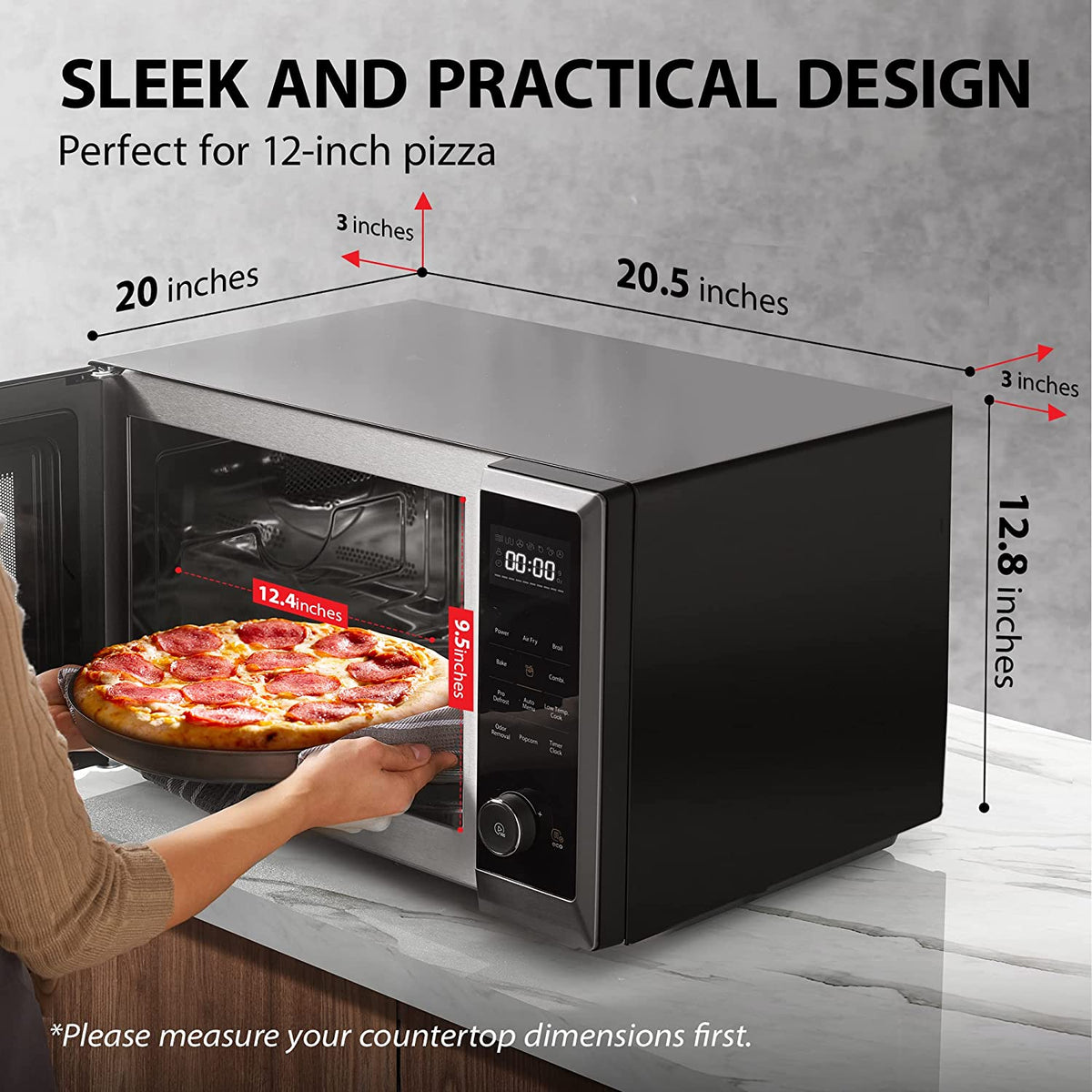 ML2-EC10SA(BS) 8-In-1 Countertop Microwave with Air Fryer Microwave Combo, Convection, Broil, Odor Removal, Mute Function, 12.4" Position Memory Turntable with 1.0 Cu.Ft, Black Stainless Steel