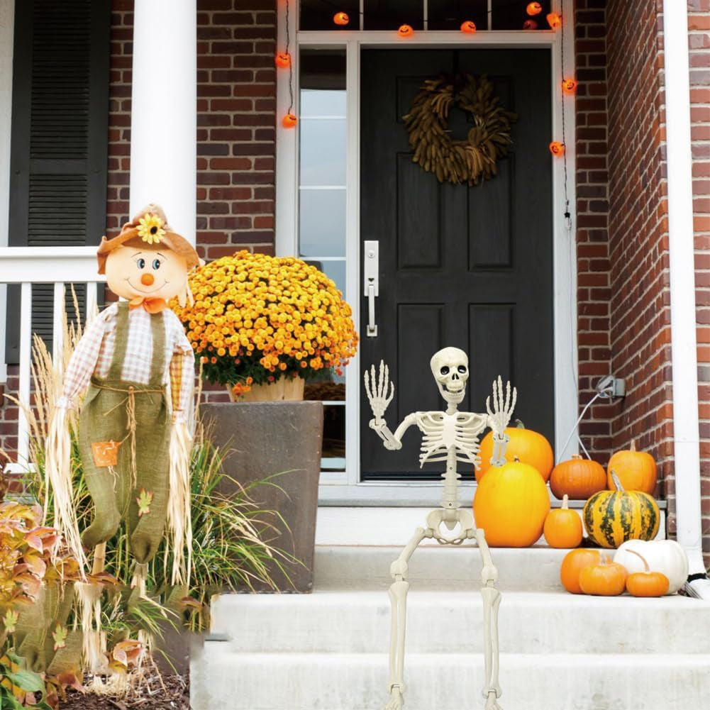 36In Skeleton Halloween Decorations, 3Ft Full Body Posable Life like Skeleton Realistic Human Plastic Bones with Movable Joints for Halloween Party Lawn Haunted House Decor