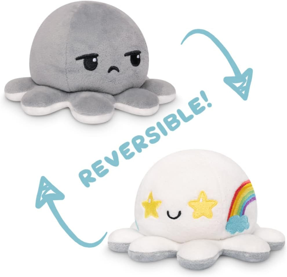- the Original Reversible Octopus Plushie - Bored + Rainbows Starry Eyes - Cute Sensory Fidget Stuffed Animals That Show Your Mood 4X4X3