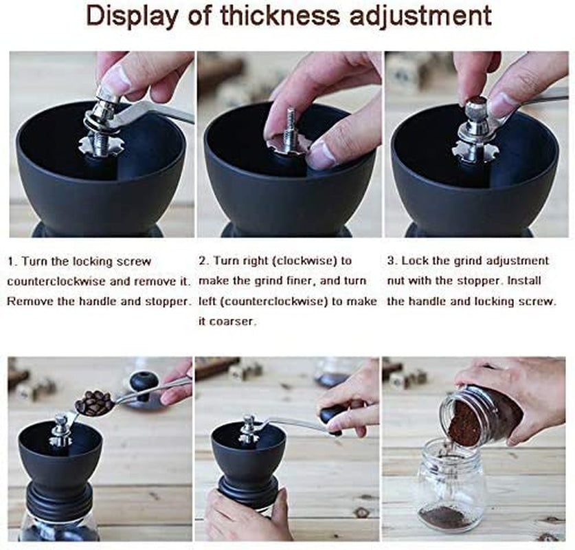 XIBLISS Manual Coffee Mill Grinder with Ceramic Burrs, with Stainless Steel Handle and Silicon Cove,Coffee Container Capacity:12 Oz（350 Ml）, Black