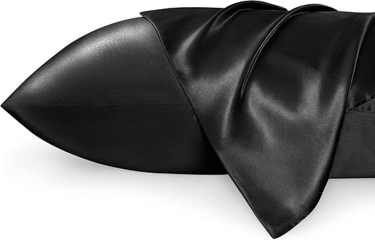 Satin Pillowcase for Hair and Skin Queen - Black Silky Pillowcase 2 Pack 20X30 Inches with Envelope Closure, Similar to Silk Pillow Cases, Gifts for Women Men