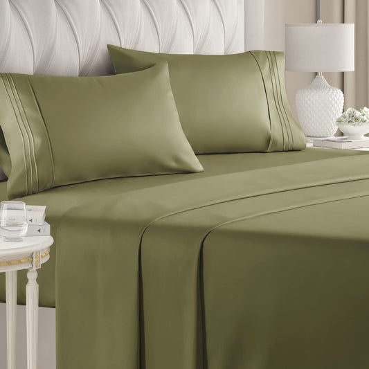 Queen Size 4 Piece Bedding Sheet Set - Breathable & Cooling Bed Sheets - Hotel Luxury Bed Sheets for Women & Men- Deep Pockets - Easy-Fit - Soft & Wrinkle Free - Home Decor - Sage Green Oeko-Tex Set