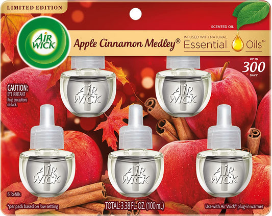 Plug in Scented Oil Refill, Apple Cinnamon Medley, 5Ct, Air Freshener, Essential Oils