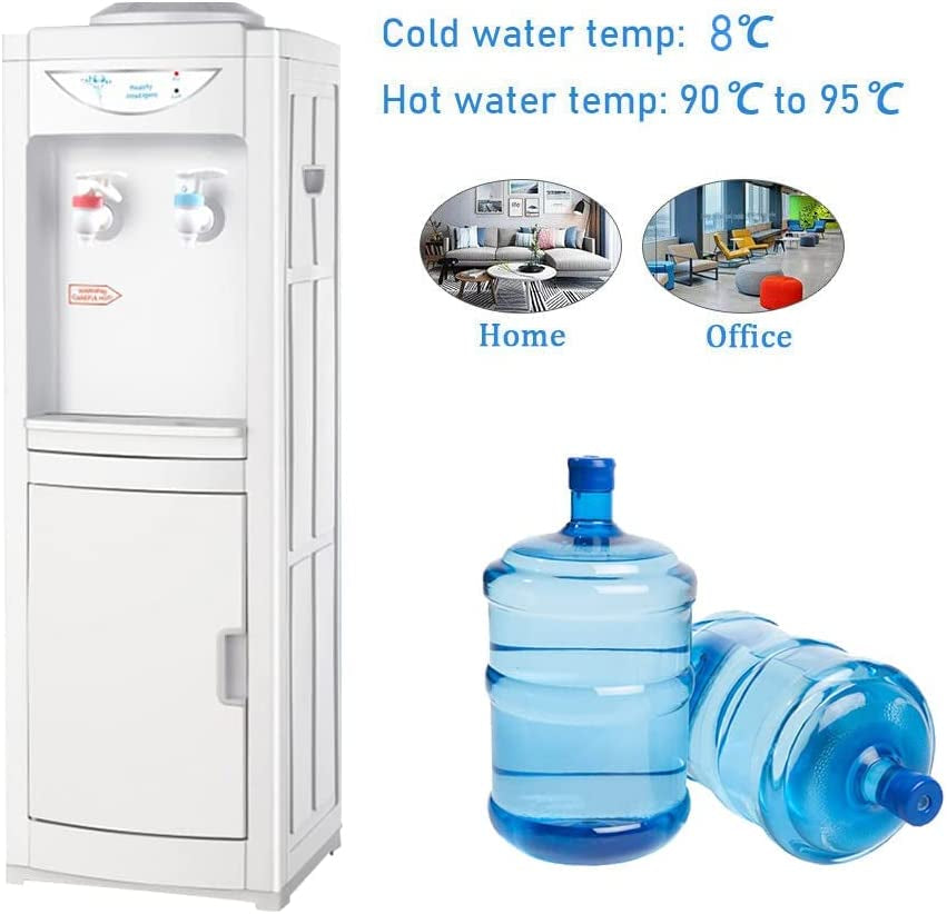 Water Cooler Dispenser 5 Gallon, Top Loading Water Dispenser Hot and Cold Water Dispenser with Storage Cabinet Child Safety Lock for Home Office, White
