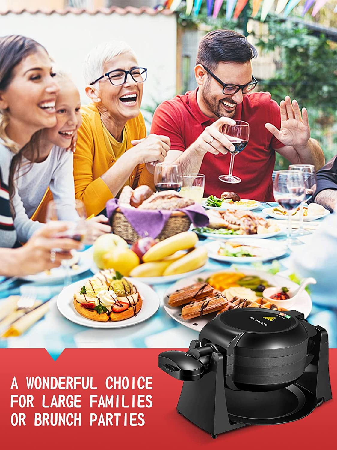 Waffle Maker, Belgian Waffle Maker Iron 180° Flip Double Waffle, 8 Slices, Rotating & Nonstick Plates, Removable Drip Tray, Cool Touch Handle, Black, 1400W