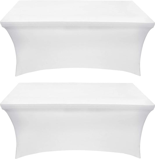 Spandex Tablecloth 2 Pack [6FT, White] Tight, Fitted, Washable and Wrinkle Resistant Stretch Rectangular Patio Table Cover for Event, Wedding, Banquet & Parties [72Lx30Wx30H Inch]