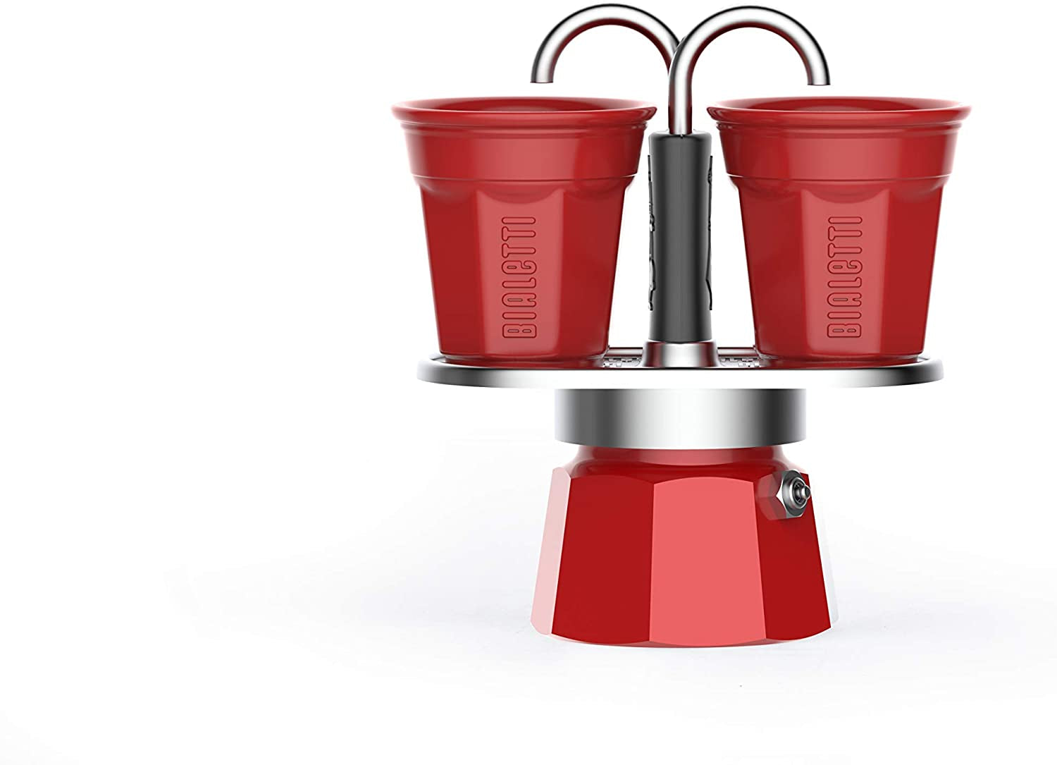 - Mini Express Color: Moka Set Includes Coffee Maker 2-Cup (2.8 Oz) + 2 Shot Glasses, Red, Aluminium