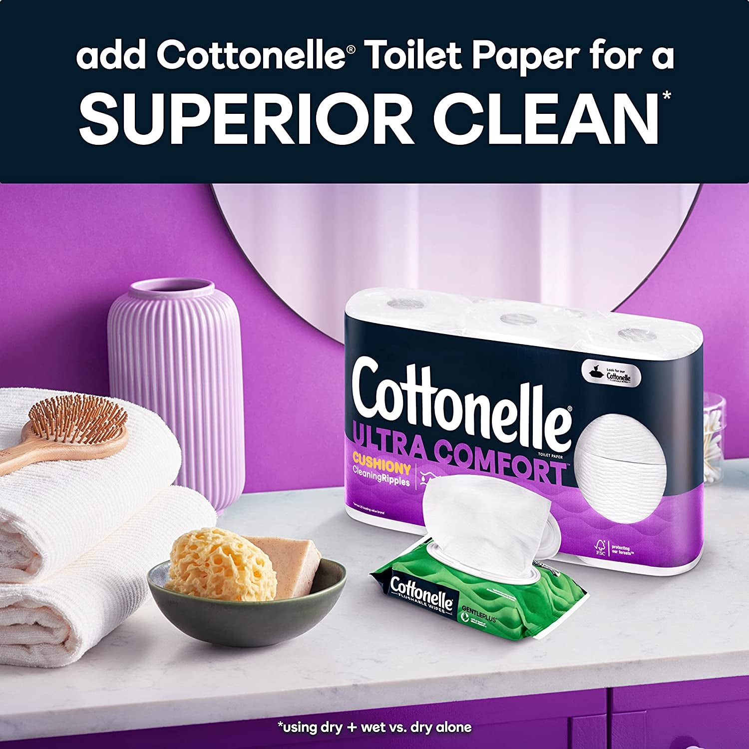 Ultra Comfort Toilet Paper with Cushiony Cleaningripples Texture, 24 Family Mega Rolls (24 Family Mega Rolls = 108 Regular Rolls) (4 Packs of 6), 325 Sheets per Roll, Packaging May Vary