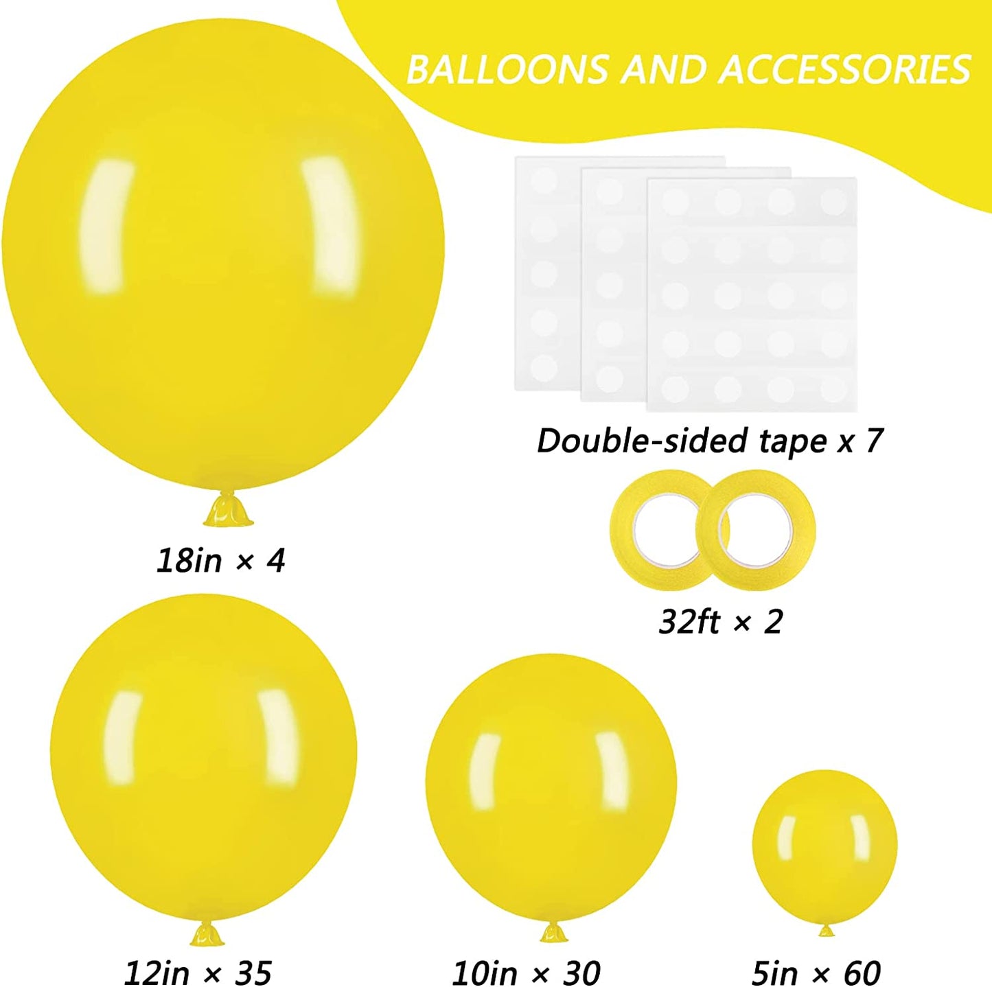 129Pcs Yellow Balloons Different Sizes 18 12 10 5 Inch Latex Balloon Garland Arch for Masquerade Party Decoration Gender Reveal Graduation Anniversary Baby Shower Mickey Theme Party Supplies