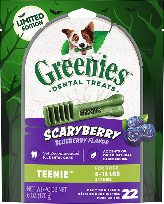 Scaryberry Blueberry Flavor Teenie Halloween Natural Dental Dog Chew Treats, 6 Oz. Pack (22-Count)