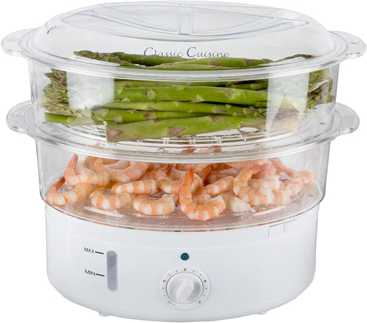 Vegetable Steamer Rice Cooker- 6.3 Quart Electric Steam Appliance with Timer for Healthy Fish, Eggs, Vegetables, Rice, Baby Food by Classic Cuisine, 11"D X 11"W X 12.25"H