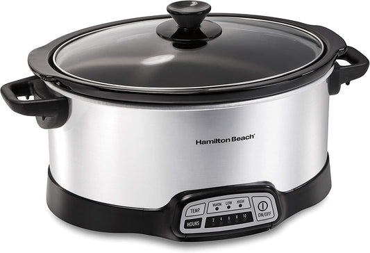 Programmable Slow Cooker with Flexible Easy Programming, 5 Cooking Times, Dishwasher-Safe Crock, Lid, 7 Quart, Silver