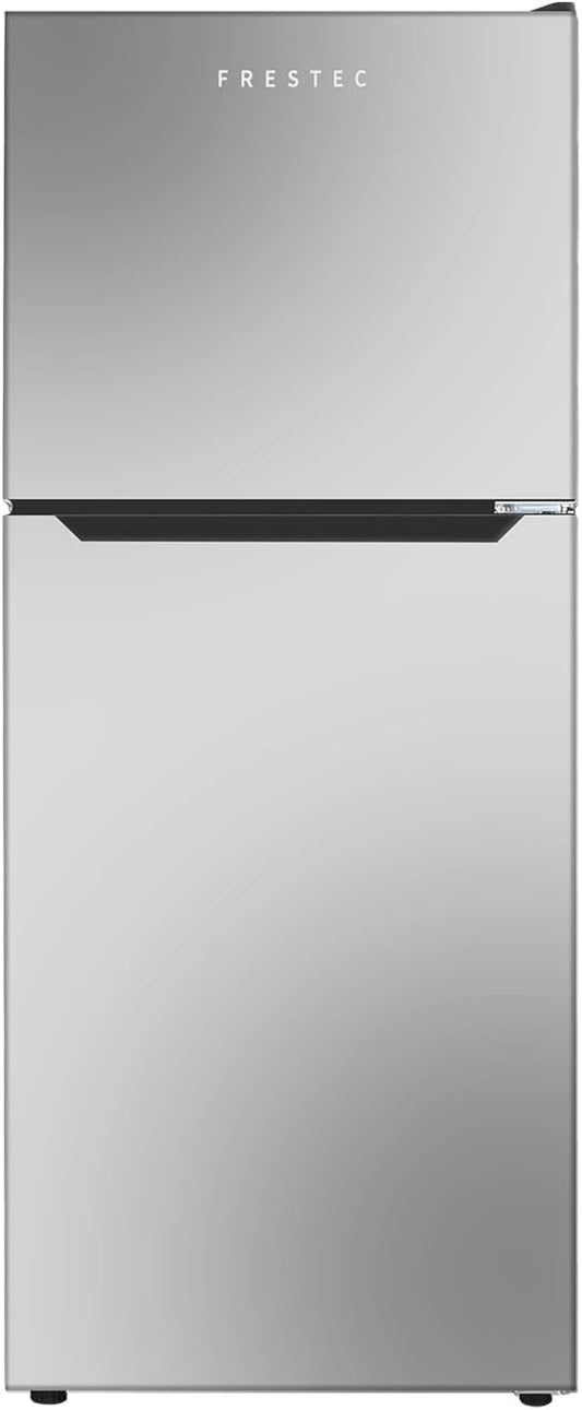 10.0 CU' Refrigerator with Freezer, Apartment Size Refrigerator Top Freezer, 2 Door Fridge with Adjustable Thermostat Control, Freestanding, Door Swing, Stainless Steel (FR 1002 SL)