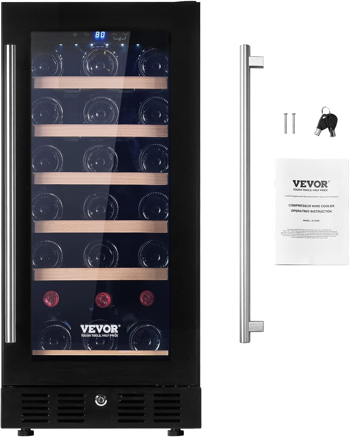 30 Bottles Freestanding Wine Refrigerator Beverage Cooler with Blue LED Light, Black