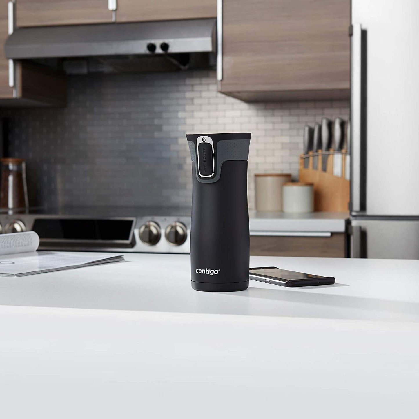 West Loop Stainless Steel Vacuum-Insulated Travel Mug with Spill-Proof Lid, Keeps Drinks Hot up to 5 Hours and Cold up to 12 Hours, 16Oz Matte Black