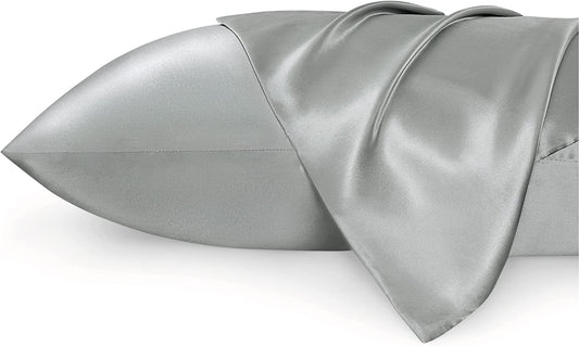 Satin Pillowcase Standard Set of 2 - Silver Grey Silky Pillow Cases for Hair and Skin 20X26 Inches, Pillow Covers with Envelope Closure, Similar to Silk Pillow Cases, Gifts for Women Men