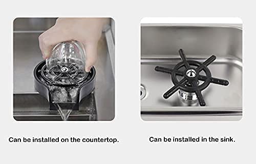 Sink Glass Cup Washer, Kitchen Sink Glass Cleaning Spray Accessories, Faucet Glass Washer Cleaner Accessories，Automatic Kitchen Sink Rinser,Baby Bottles、Quick Rinse for Cups(Black)