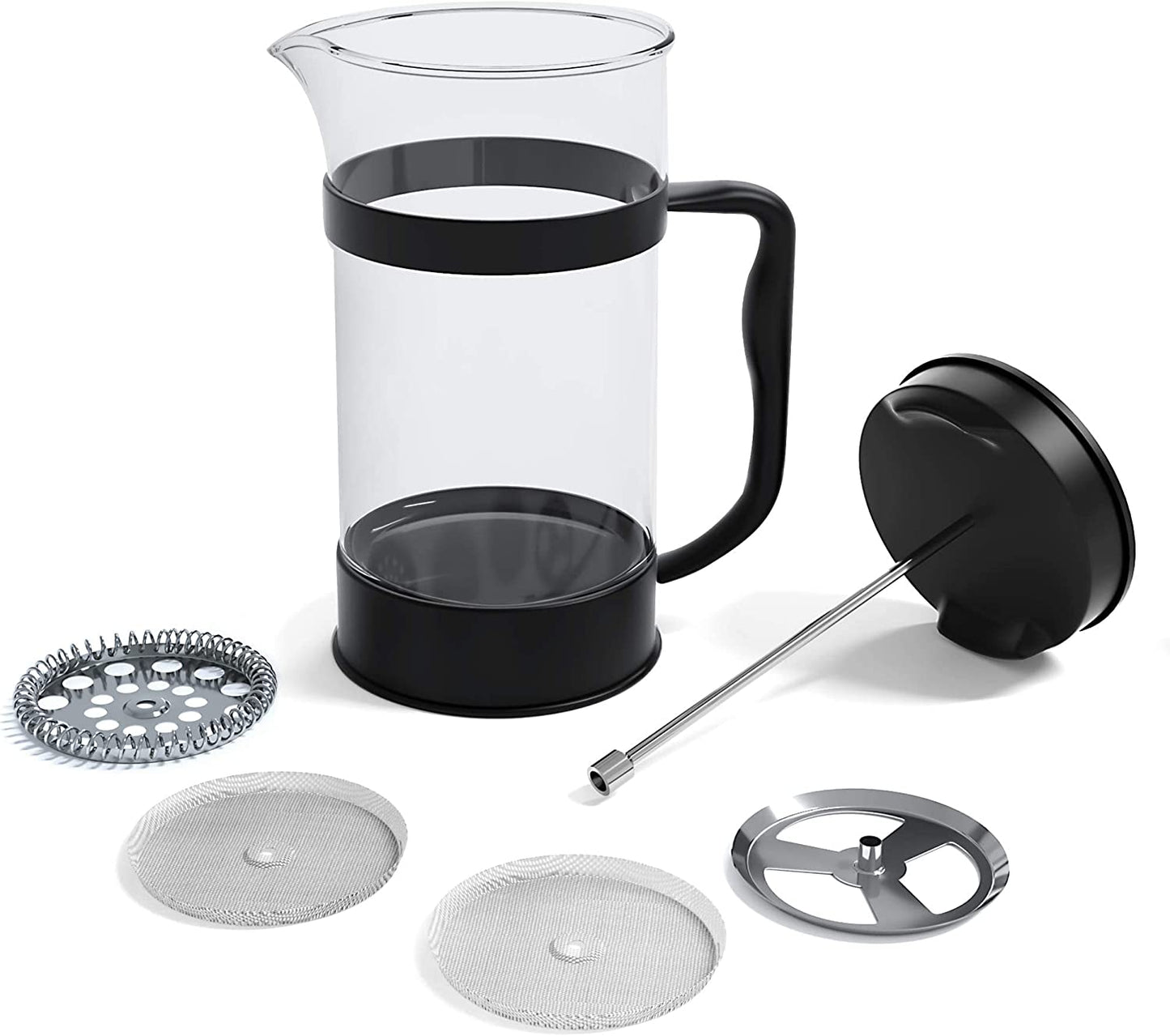 - French Press Coffee Maker, Espresso Tea and Coffee Maker with Triple Filters 34 Ounce, Stainless Steel Plunger and Heat Resistant Borosilicate Glass - Black