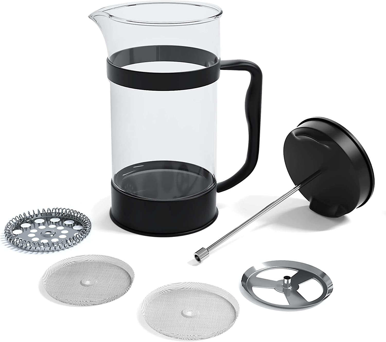 - French Press Coffee Maker, Espresso Tea and Coffee Maker with Triple Filters 34 Ounce, Stainless Steel Plunger and Heat Resistant Borosilicate Glass - Black