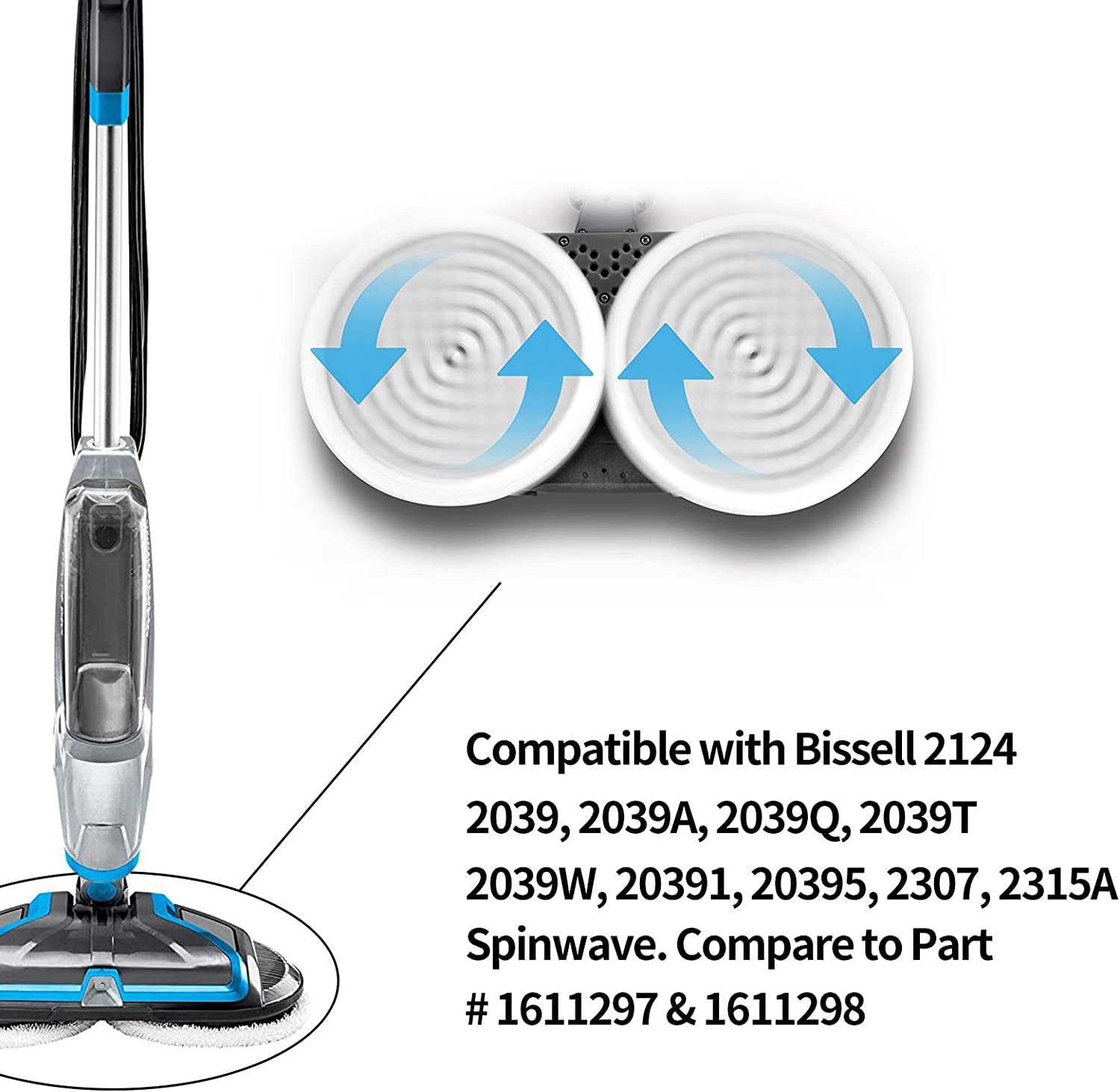 12 Pack 23159 Mop Pads Compatible with Bissell Spinwave 20399 23157 23159 2039A 20393 2039T 2039W 20391 20395 2307 2315A Models Powered Hard Floor Mop, Compare to Part # 1611297 & 1611298