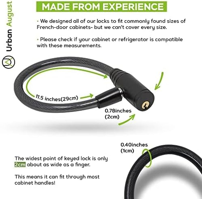 Original Fridge Lock: Multi - Functional Cable Keyed Lock, for French-Door Refrigerators and Cabinets (Small White, 6 Pack Keyed Alike)
