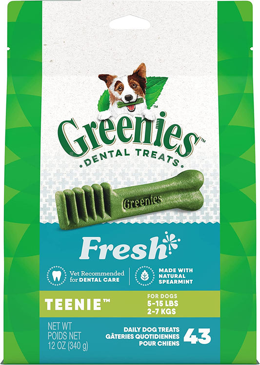 TEENIE Natural Dog Dental Care Chews Oral Health Dog Treats Fresh Flavor, 12 Oz. Pack (43 Treats)