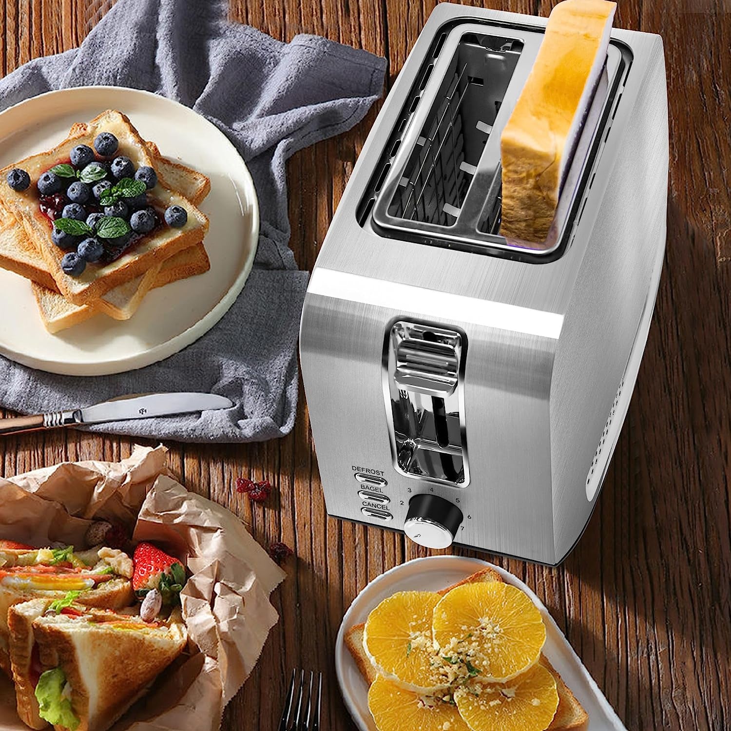 2 Slice Slot Toaster, Stainless Steel, Extra-Wide Slot Toaster with 7 Shade Settings, Silver Metallic